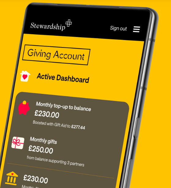Mobile displaying active giving account